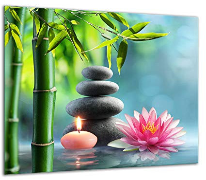 TMK - Placa protectora de vitrocerámica 60 x 52 cm 1 pieza cocina eléctrica universal para inducción protección contra salpicaduras tabla de cortar de vidrio templado como decoración, bambu flores