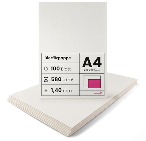 Netuno 100 fogli cartone assorbente crema formato A4 21 x 29,7 cm 1,40 mm 580g cartoncino rigido per sottobiccieri birra base torte cartone per album coperture rilegatura cartone beermat board cream