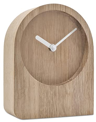 Natuhr Tischuhr Eiche Holzuhr - Dome - puristisch modern Massivholz (Eiche unbehandelt, Weiße Zeiger - Quarz Uhrwerk)