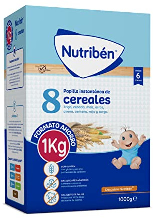 Nutribén Papilla 8 Cereales Sin Azúcares Añadidos Cereales Bebé, +6m, 1000g