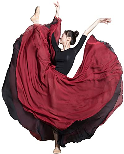 ROYAL SMEELA Flamenco lång kjol magdans dam kjolar magdans kjol för dam orientalisk danskjol flamenco kjol dans sexig mage dans kostym flamenco kjol, Färg: röd, S