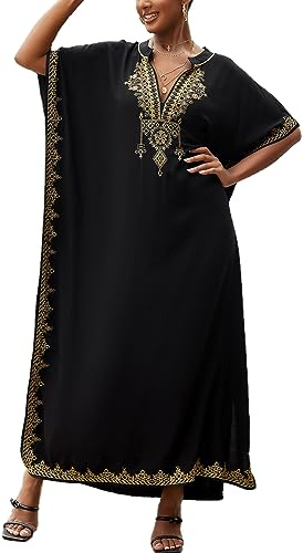 YOUKD Broderad blommig lös kaftan, boho, strand, bikini, filt, klänning, plusstorlek, för kvinnor, One Size