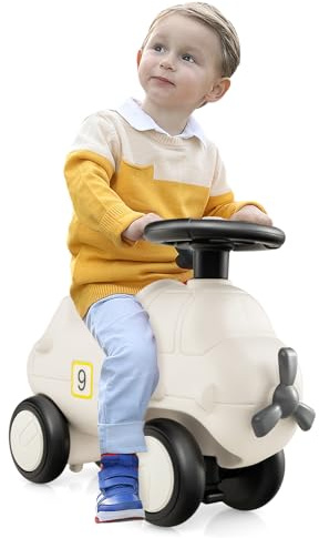 COSTWAY Coche Correpasillos Niño en Forma de Avión, Coche de Pie Bebe con Bonita Hélice y Volante Flexible, 4 Ruedas Completamente Cerradas, Coche Deslizante para Niños y Niñas de 18-72 Meses