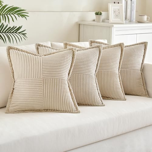 MIULEE Weihnachten 4er Set Kordsamt Weihnachten Kissenbezüge Weich Dekokissen Dekorativ Kissenbezug Modern Kissenhülle Sofakissen Zierkissen Couchkissen für Wohnzimmer Schlafzimmer Beige 40x40 cm