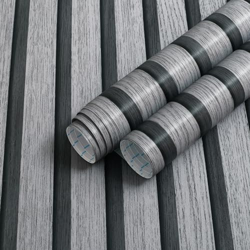 Timeet Grey Wood Wallpaper Peel and Stick Wallpaper Wood Plank Vinyl Sticky Back Wooden Grain Contact Paper 44x300cm Self Adhesive Gray Wood Effect Film Waterproof for Living Room Bedroom Kitchen