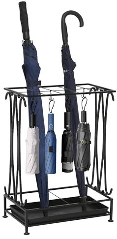 Jumblex Portaombrelli da Interno, Salvaspazio Porta Ombrelli per Esterno, Portaombrelli Design Moderno per Casa, Grande, Metallo, Nero, Rettangolari