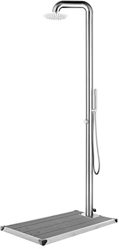 LAPOOH Trädgårdsdusch med bas, utomhusdusch, trädgårdsdusch, utomhusdusch, utomhuspool, grå 230 cm rostfritt stål