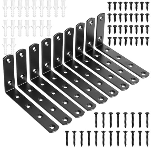9 STK Regalhalterung Schwarz Regalwinkel Regal, Metallwinkel 90 Grad, Schwerlast Regal Wandhalterung Regalbrett Regalträger, Schwimmende Wandregal Halterung, mit Schrauben, 12,5 x 7,5 x 2 cm