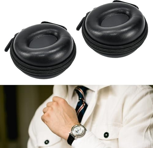 NAROSEBE 2pcs Uhrenrolle Uhrenbox, Uhren Reiseetui Leder, Uhrenetui Uhrenschatulle Herren Damen, Uhrentasche Reise Reiseetui Uhren Aufbewahrungsbox Watch Case Travel (Schwarz-Rund)