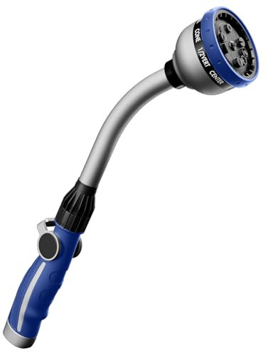 RESTMO Watering Wand Heavy Duty, Metal Garden Hose Wand with 10 Spray Patterns, 15-Inch Long Hose Nozzle Sprayer with Thumb Flow Control, Ideal to Water Hanging Baskets and Shrubs, Blue