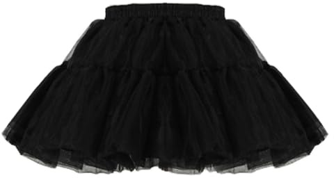 baotongle Women's Petticoat 50s 4 Levels Hoopless Short Length Tulle Crinoline Underskirts (US, Alpha, Small, Regular, Black)