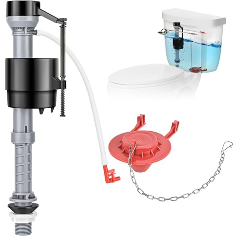 Houpeoro Universal Toilet Repair Kit for Inside Tank – Includes Adjustable Fill Valve & 2-Inch Flapper, Quiet & Easy Installation (Red, 1-Pack)