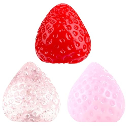 HTTDSLF 3 Piezas Juguetes de Fresa para Apretar, Juguetes para Aliviar el Estrés, Taba Squishy, Fufu Squishy, Juguete Sensorial Antiestrés de Fresa Kawaii