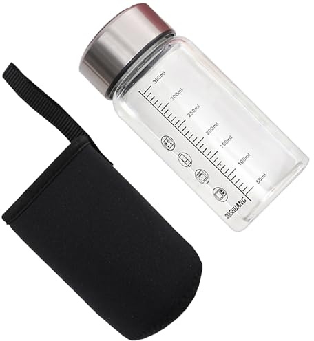 Glass Water Bottle 350ml Measuring Marking Portable Microwave Safe for Hot Day Drink Travel Glass Cup