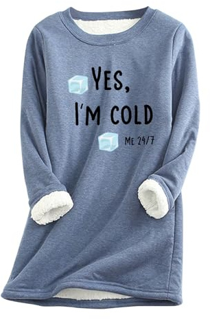 RLEHJN Oversized Sweatshirt Women UK, Ladies Fleece Tops Casual Loose Jumper Dress Sherpa Fleece Lined Longline Sweatshirts Letter Print Warm Tops Autumn/Winter Sweaters Thicken Pullover Blue