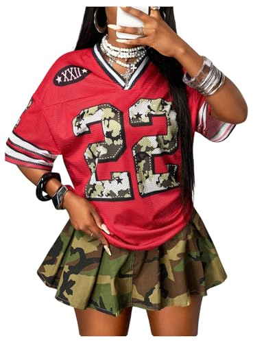 RoseSeek Jersey Shirts for Women Number Graphic Print Mesh Color Block