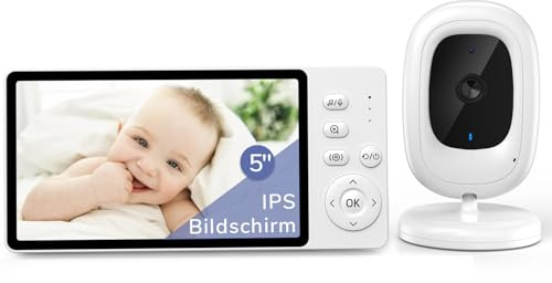 jeeber Ohne WLAN 5 IPS Babyphone mit Kamera, 1080P Babyphone, HDR Nachtsicht, VOX Modus & 3X Zoom, Zwei-Wege-Audio babyfon, Temperaturanzeige, 8 Schlaflieder Baby Monitor