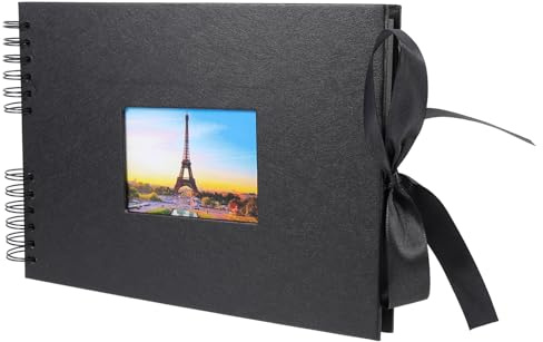 HIAKDOFT Album Photo Scrapbooking A4 Ruban et Anneaux 40 Pages Noires Album Vierge Fenêtres Porte-Photos Personnalisable pour Souvenirs de Voyage et Famille