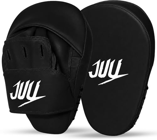 JUU Punching Mitts for Men, Women, & Kids, PU Leather Focus Mitts for Martial Arts & Boxing Training, Curved Punch Mitts for Karate, Kickboxing, Krav MAGA, Muay Thai & Taekwondo (Black)