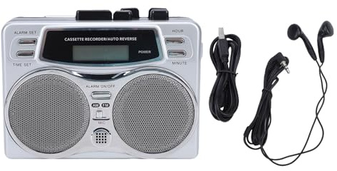 AUNMAS Kassettspelare AM FM-radioinspelare, Bärbar LED-skärm Kassettbandspelare med Hörlursuttag för Högtalare, Digital Klocktimer, Inbyggd Mikrofon, DC/batteridriven
