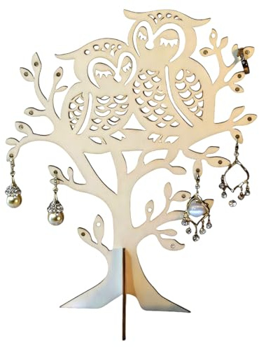 CATZUM 1 Pcs Espositore Gioielli Portaorecchini in Legno per Donna e Bambina, Organizer Gioielli per Orecchini, Collane, Bracciali, Orologi e Anelli