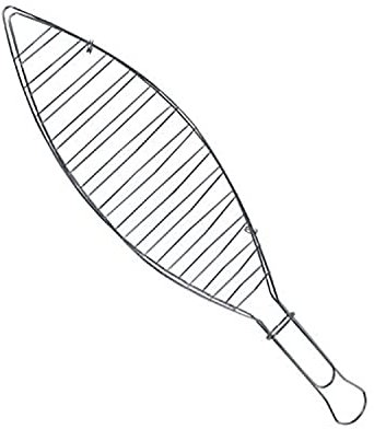 Fischbräter 41,5x10cm Fischgriller Fischzange Grillkorb Grillwender Fischhalter Grillaufsatz mit Holzgriff Stahl verchromt