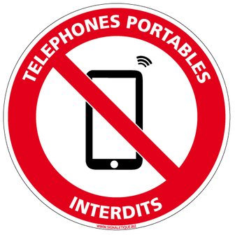 Panneau - Téléphones Portables Interdits - Plastique rigide PVC 1,5 mm - Diamètre 125 mm - Protection Anti-UV