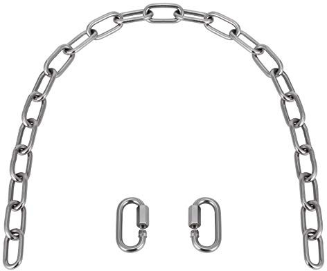 Rundstahlkette, KWOKWEI Ø5 mm Edelstahl-Kette V4A mit 2 Karabiner Haken, 70cm Schweisskette/Edelstahl Gliederkette/Verlaengerungs-Kette Bruchlast max 400 kg für Swing Haengesessel Boxsack