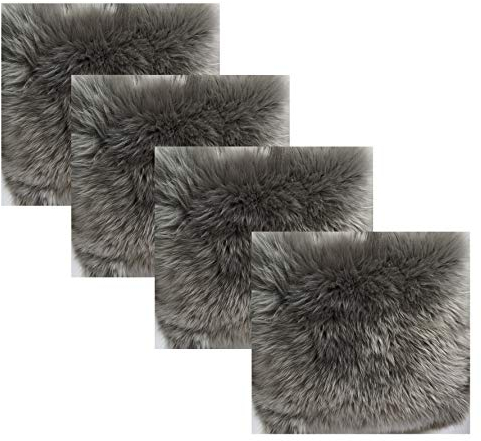 Reissner Lammfelle | 4er Set | NADI-30-Set4-SIL | Echtes Schaffell | hochwollig | quadratisch | 30x30cm Silber