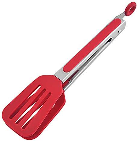 Hoshen 26,5 cm (10,4 tum) köks silikontång, handtag i rostfritt stål, anti-skållning grillklämma brödbiff, infällbart hänglås – röd