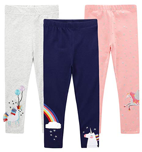 EmaoFun Leggings för flickor, stretchiga jerseybyxor av bomull, 3-pack, Regnbåge, 104/110 cm
