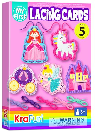 KRAFUN Prinzessin-Einhorn-Schnürkarten-Set für Kinder ab 3 Jahren, 5 Anfänger-Projekte mit Prinzessin, Einhorn, Schloss, Anleitung, Feinmotorik-Spielzeug