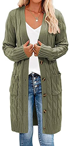 Earnmore Damkofta med långa ärmar, flätmönster, öppen framsida, knapp, ytterkläder, Army Green, S