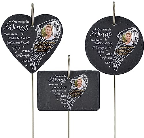 Personalized Photo Name Memorial Slate and Hook, Custom Picture Memorial Stone, Forever in Our Hearts Memorial Slate in Loving Memory Grave Marker, Sympathy Gifts for Loss of Mom, Dad