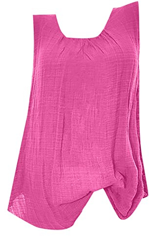 CGGMVCG Canottiera da Donna, Senza Maniche, in Lino, Senza Maniche, per Donna, Rosa Acceso, M