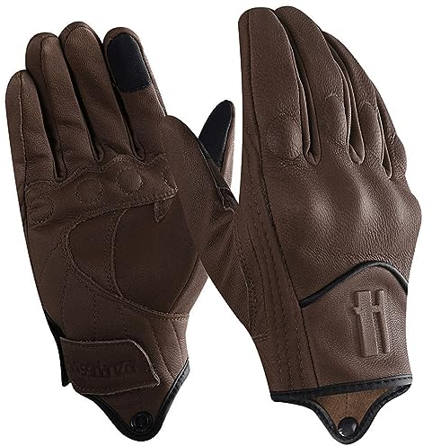 Harssidanzar Gant de Moto, Homme d'hiver pour en Cuir Touchscreen Gants d'équitation avec Protections Professionnelles GM041EU, Brun, Taille L