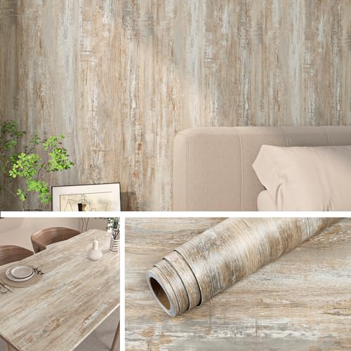Livelynine Papel Pintado Madera Autoadhesivo 40CMx10M Lavable Papel de Pared Madera Dormitorio Salon Vinilo para Encimera de Cocina Baño Madera Marrón Claro Vinilo Adhesivo Madera Natural Papel Tapiz