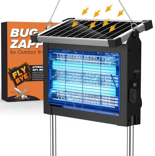 Insektenvernichter Elektrisch, PRANITE 4500V Solar Mückenlampe Akku 4000mAh USB Wiederaufladbare für Outdoor Innen, Anti-Mücken fliegenfalle Outdoor Garten Küche