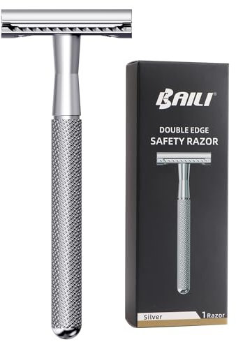 BAILI Rasoio di sicurezza a doppio bordo riutilizzabile manuale manico lungo in acciaio inox DE rasatura bagnata per uomini donne barba bikini ascella gamba depilazione BDB3G