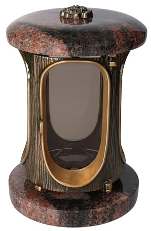 Elegante lanterna in granito Aurora India, altezza 23 cm, diametro 15 cm, bronzo con rosetta