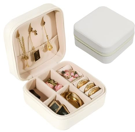 Fanxaolnes Petite boîte à bijoux pour femmes et filles, boîte à bijoux de voyage en cuir avec miroir, organisateur pour boucles d'oreilles, colliers, bagues, cadeau pour mariage et anniversaire, boîte