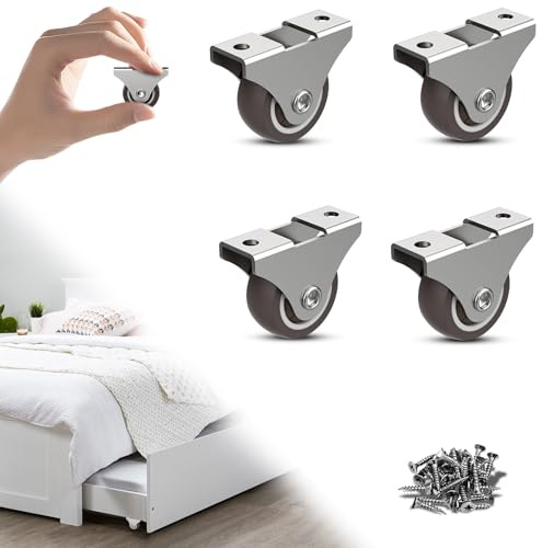 1.25 Inch Fixed Caster Wheels Low Profile for Furniture Drawers Storage Bins (Brown 4PCS)