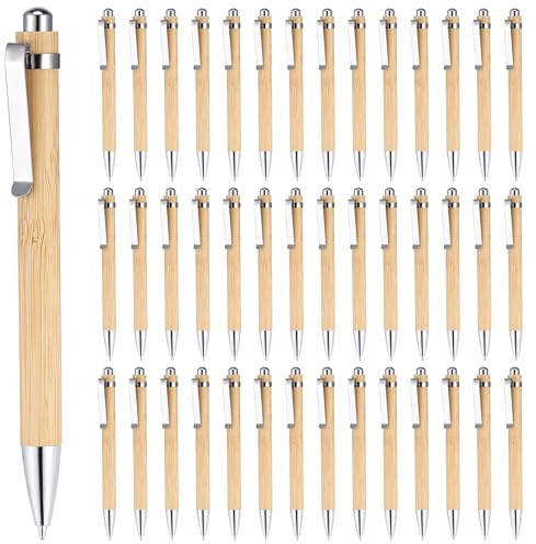 JIANTA 40 pièces Stylo à bille en bois, Set Stylo en Bambou Réutilisable, rétractables 0,5mm pour écriture, journal, école, fournitures de bureau, cadeau de remise de diplôme - noir