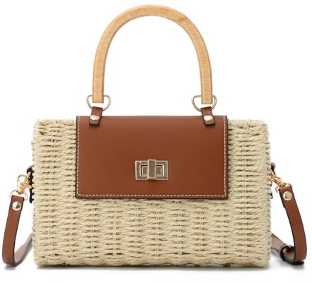EVEOUT Geflochtene Rattan Umhängetaschen Damen Sommer Chic Weiden Korb Handtasche mit Schulterriemen Stroh Crossbody Tasche