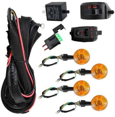 KACCDE Ensemble de clignotants de moto avec câblage complet, klaxon et clignotant pour une installation simple et une utilisation durable