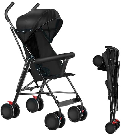 OHMG Kinderwagen CITY Buggy Kinderbuggy klappbar Sportwagen Faltbar 360° Räder Inkl. Sonnen- und Moskitonetz zusammenklappbar 5-Punkt-Sicherheitsgurt ab 6 Monate (D-Noir)