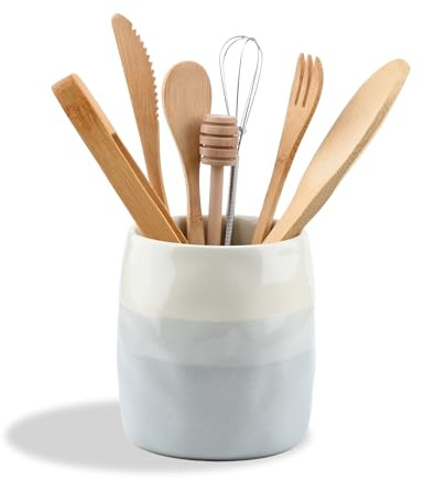 YoHyien Keramik Küchenutensilienhalter, Organizer Behälter für Küchenutensilien, Küchenhelfer Aufbewahrung, Kitchen Utensil Holder, Kochutensilien Halter für Besteck, Kochlöffel, Spatel (S)