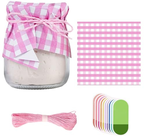 BRTNUP Kit di decorazioni per barattoli di marmellata con centrini di carta, adesivi con faccine sorridenti, filo di iuta per conserve di frutta, accessori per inscatolamento, etichette e coperchi per