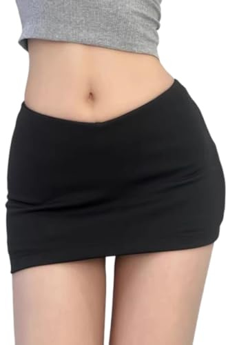 Falda Negra Corta, Minifalda Negra con Pantalones Cortos, Falda Negra para Mujer con Cintura Elástica, Mini Falda Elástica para Ropa Informal Sexy Uso Diario