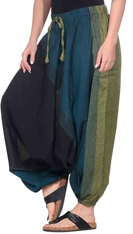 Kunst und Magie Unisex Haremshose OneSize mehrfahrbig, Farbe:Lemon/Türkis, Größe:One Size